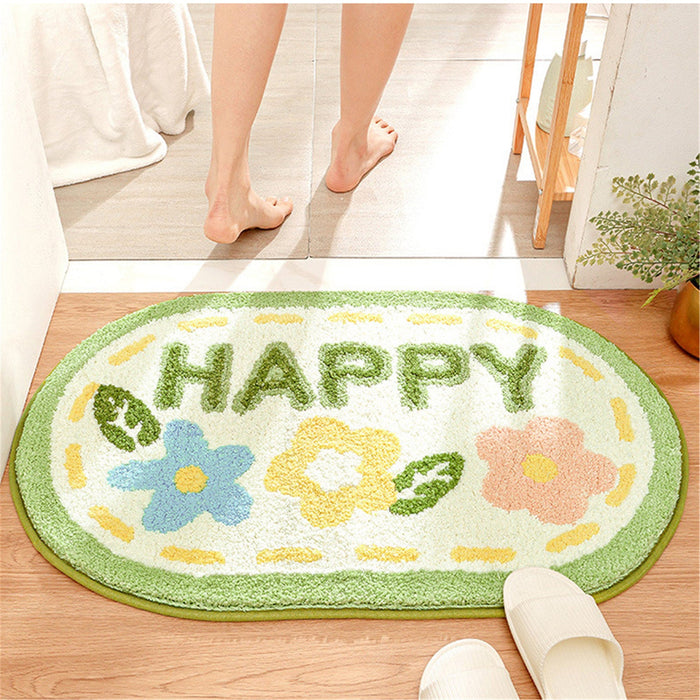 Flower Bath Mat, Colorful Floral Cute Bathroom Rug, Non-slip Mat Modern Home Decor