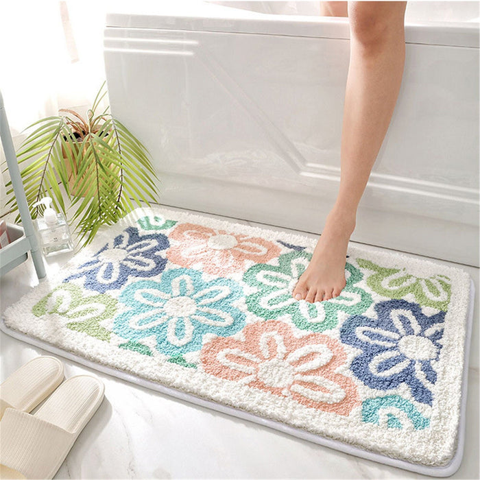 Flower Bath Mat, Colorful Floral Cute Bathroom Rug, Non-slip Mat Modern Home Decor