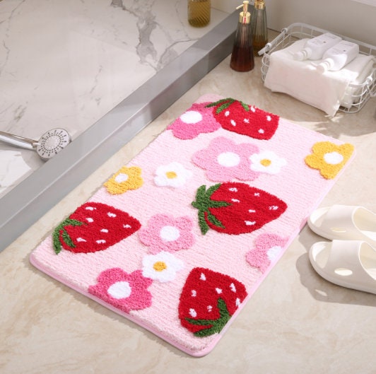 Cute Strawberry Bathroom Mat, Non-Slip Bath Mat, Rug for Kids