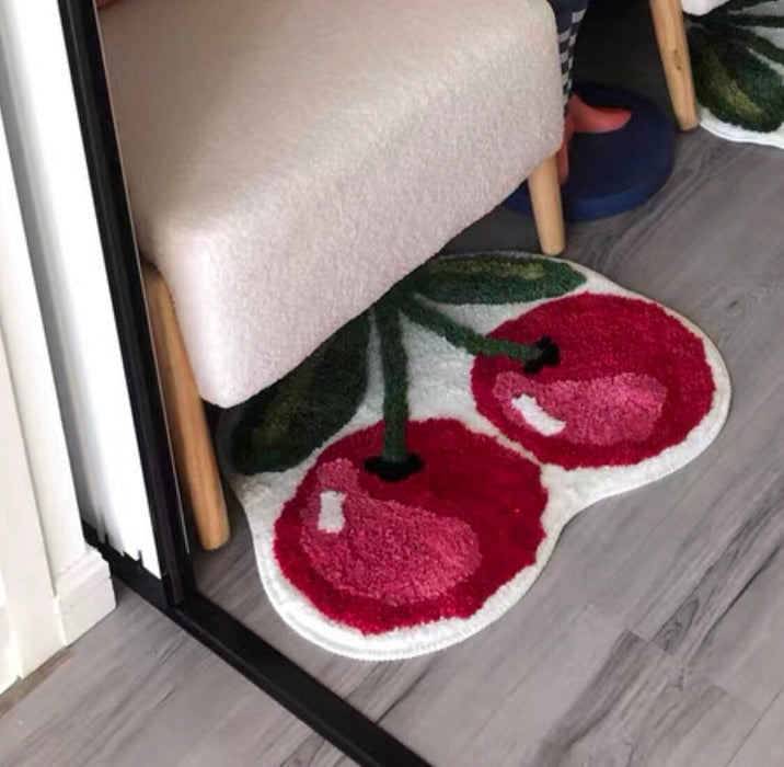 Cherry Absorbent Non-Slip Fluffy Bath Mat, Red Cherries Bath Rug