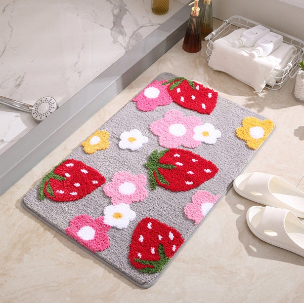 Cute Strawberry Bathroom Mat, Non-Slip Bath Mat, Rug for Kids