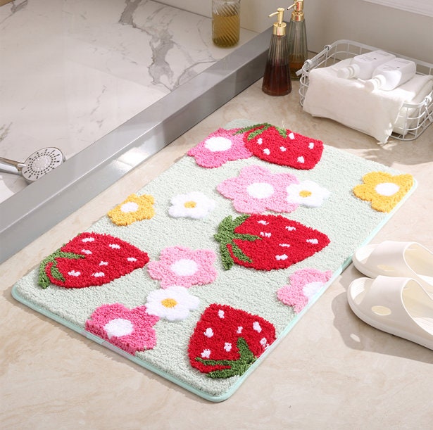 Cute Strawberry Bathroom Mat, Non-Slip Bath Mat, Rug for Kids