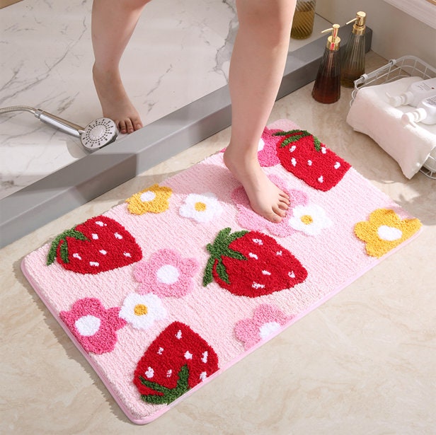 Cute Strawberry Bathroom Mat, Non-Slip Bath Mat, Rug for Kids