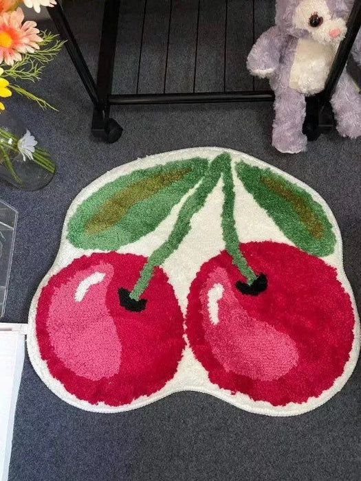 Cherry Absorbent Non-Slip Fluffy Bath Mat, Red Cherries Bath Rug