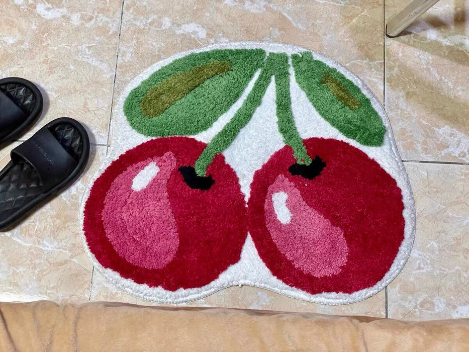 Cherry Absorbent Non-Slip Fluffy Bath Mat, Red Cherries Bath Rug