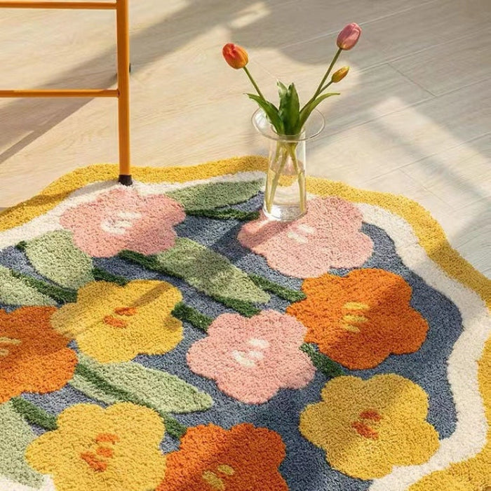 Soft Flower Round Bedside Area Rug Bath Mat