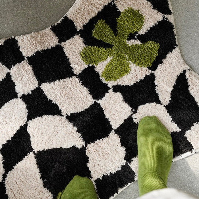 Tufted Checkered Rug, Irregular Shape Mats, Decorative, Soft, Fluffy &amp; Non Slip.