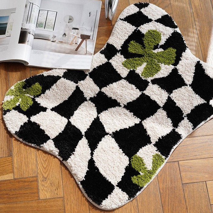 Tufted Checkered Rug, Irregular Shape Mats, Decorative, Soft, Fluffy &amp; Non Slip.