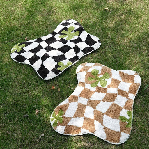 Tufted Checkered Rug, Irregular Shape Mats, Decorative, Soft, Fluffy &amp; Non Slip.