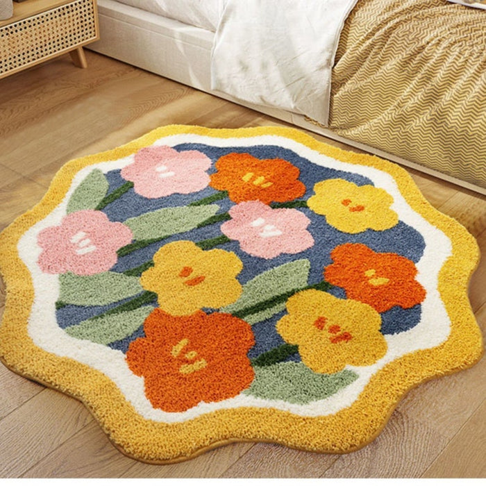 Soft Flower Round Bedside Area Rug Bath Mat