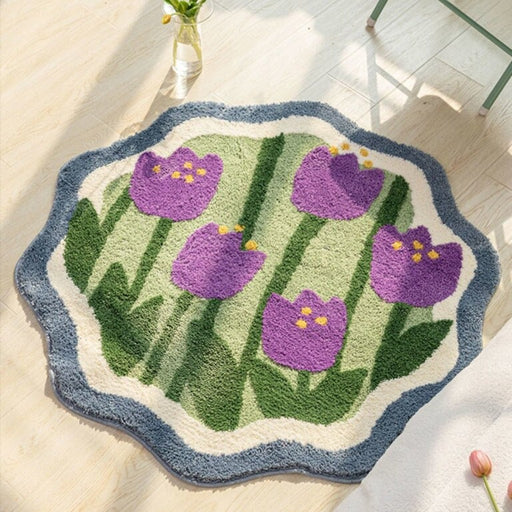 Soft Flower Round Bedside Area Rug Bath Mat