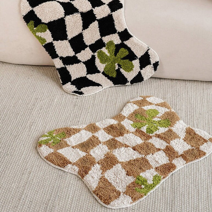 Tufted Checkered Rug, Irregular Shape Mats, Decorative, Soft, Fluffy &amp; Non Slip.