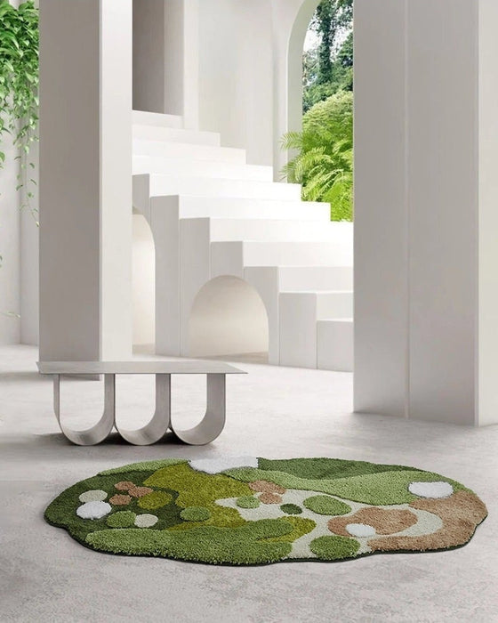 Natural Green Moss Series Abstract Rug, Small Area Rug