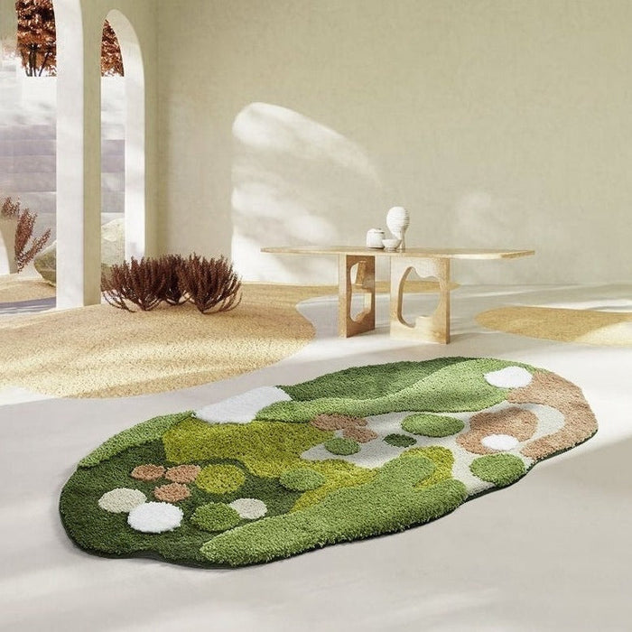 Natural Green Moss Series Abstract Rug, Small Area Rug