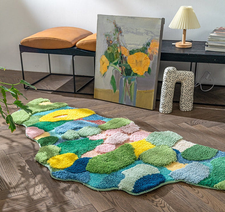 Natural Moss Forest Abstract Rug, Bedroom Living Room Rug, Modern Art Rug