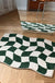 Green Checkered Rug for Bedroom Bathroom, Abstract Waved Bath Mat