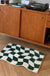 Green Checkered Rug for Bedroom Bathroom, Abstract Waved Bath Mat