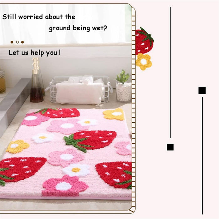 Strawberries Non Slip Bath Mat, Cute Bathroom Shower Mat, Kids Bedroom Mats, Aesthetic Doorstep Carpet, Kitchen Floor Mat, Home Dorm  Decor