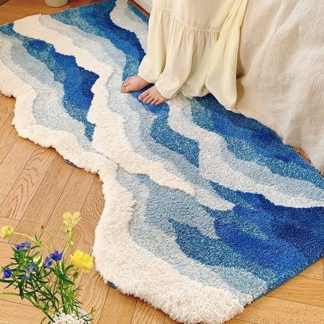 Zen Ocean Wave Abstract Rug, Area Rug, Bedroom Rug