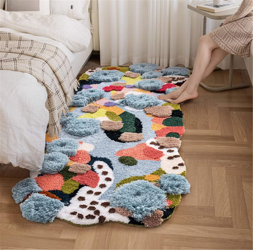 Summer Moss Irregular Rug, Soft 3D Area Rug, Hand Tufted Fluffy Rug, Large Bedroom Carpet, Washable Non-Slip Bath Mat, Cottagecore Decor