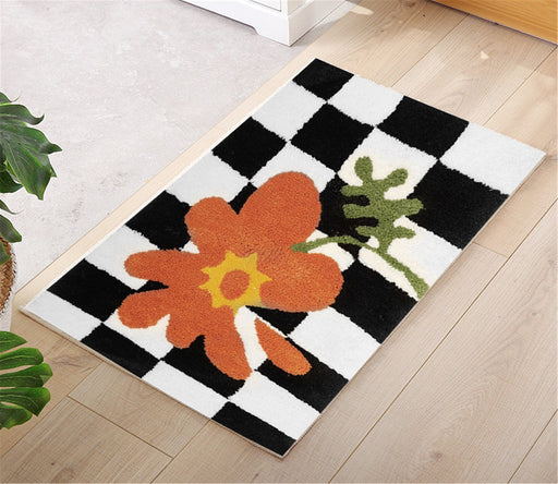 Aesthetic Checkered Rug, Hand Tufted Bath Mats, Entryway Floor Decorative, Soft Shower Mat, Absorbent Non Slip Bathroom Rugs, Fluffy Carpet