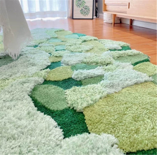 Large Green Moss Rug, Soft 3D Area Rug, Spring Grass Hand Tufted Fluffy Rug, Home Irregular Carpet, Washable Non-Slip Mat, Cottagecore Rug