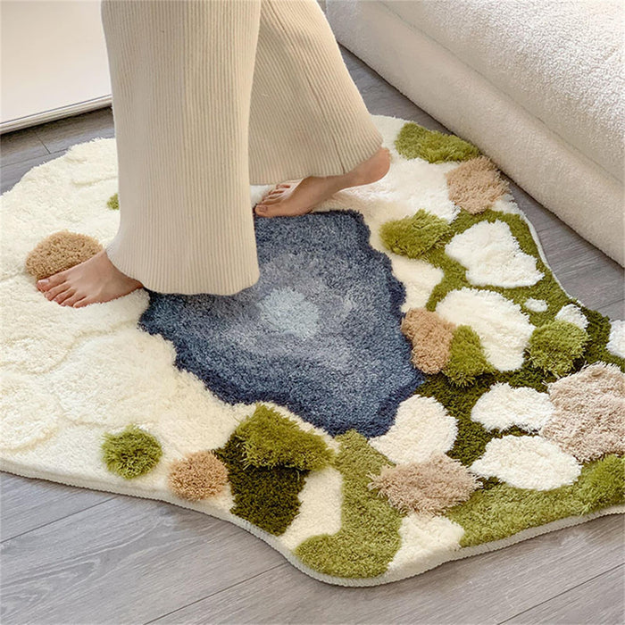 Green Moss Area Rug, Hand Tufted Fluffy Irregular Carpet, Bedroom Non-Slip Bath Mat, Abstract Plant Moss Art Rugs, Doormat, Living Room Rugs