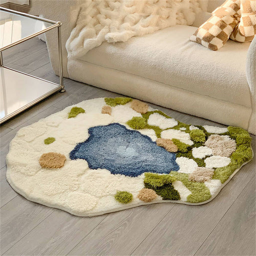 Green Moss Area Rug, Hand Tufted Fluffy Irregular Carpet, Bedroom Non-Slip Bath Mat, Abstract Plant Moss Art Rugs, Doormat, Living Room Rugs