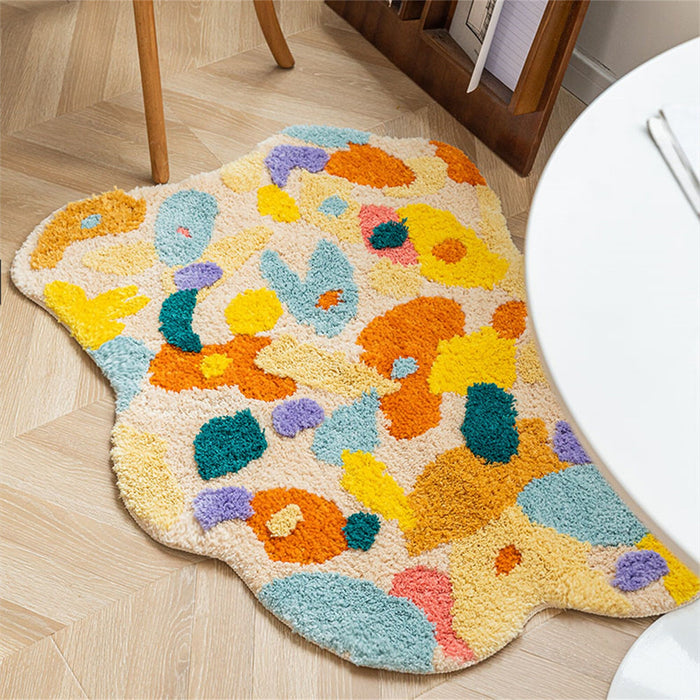 Autumn Moss Irregular Rug, Soft Area Rug, Grass Hand Tufted Fluffy Rug, Bedroom Irregular Carpet, Washable Non-Slip Bath Mat, Aesthetic Rug