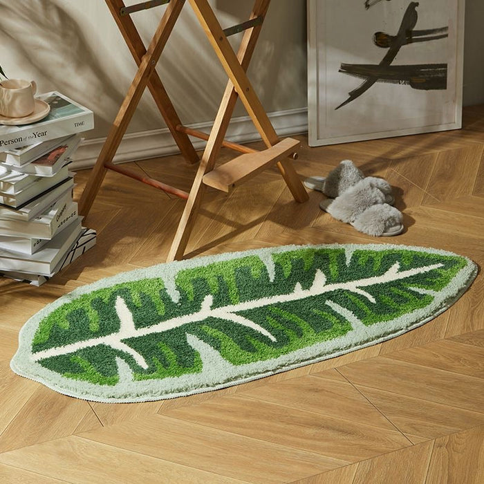 Feblilac Green Tropical Leaves Bath Mat