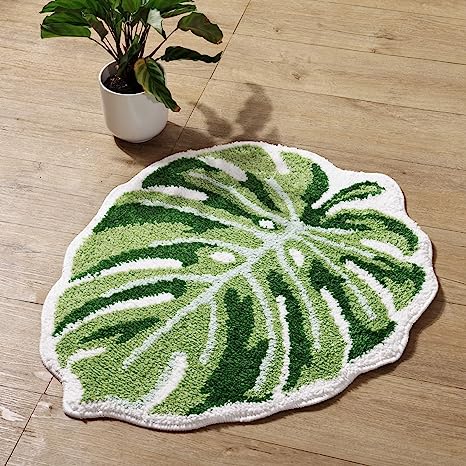 Feblilac Monstera Green Leaf Tufted Bath Mat