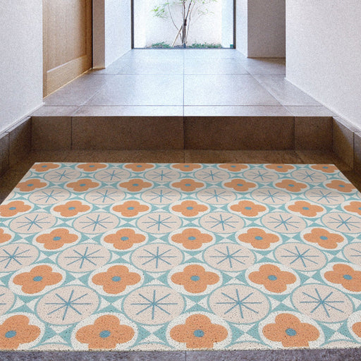 Light Blue and Orange Flower Door Mat