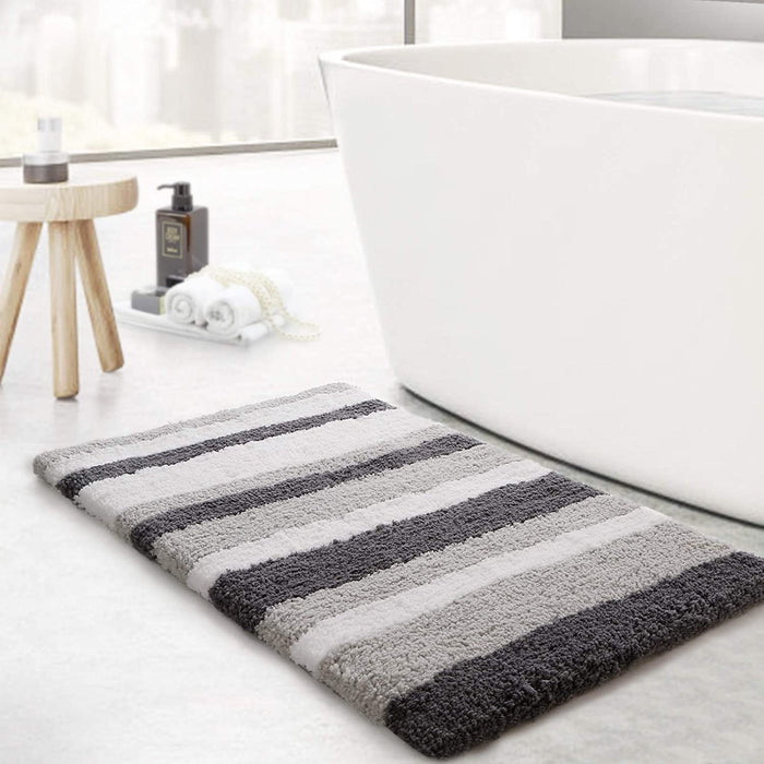 Feblilac White-grey Stripe Bath Mat Rug