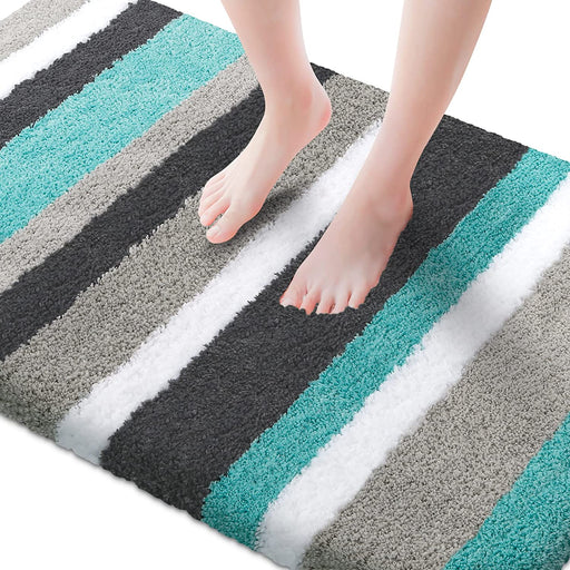 Feblilac Light Green-grey Stripe Bath Mat Rug