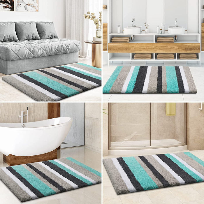 Feblilac Light Green-grey Stripe Bath Mat Rug