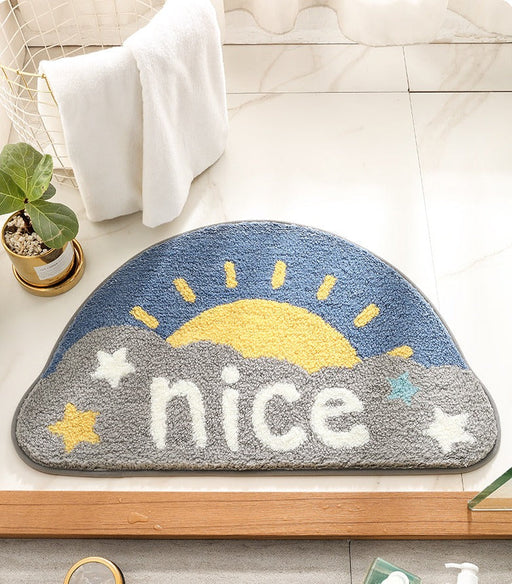 Feblilac Semicircle Sun and Cloud Bath Mat, Have A Nice Day Mat