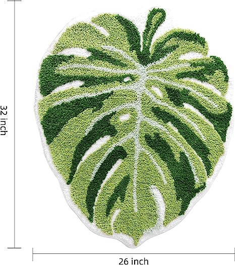 Feblilac Monstera Green Leaf Tufted Bath Mat