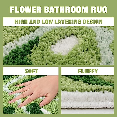 Feblilac Monstera Green Leaf Tufted Bath Mat