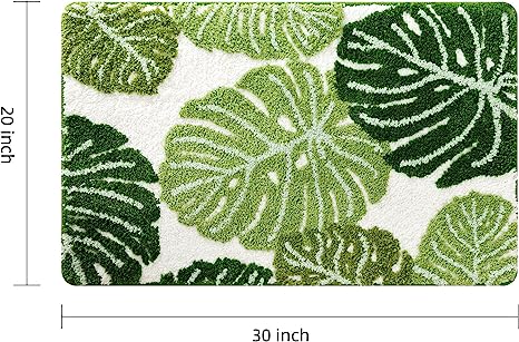 Feblilac Monstera Green Leaf Tufted Bath Mat