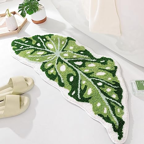 Feblilac Monstera Green Leaf Tufted Bath Mat