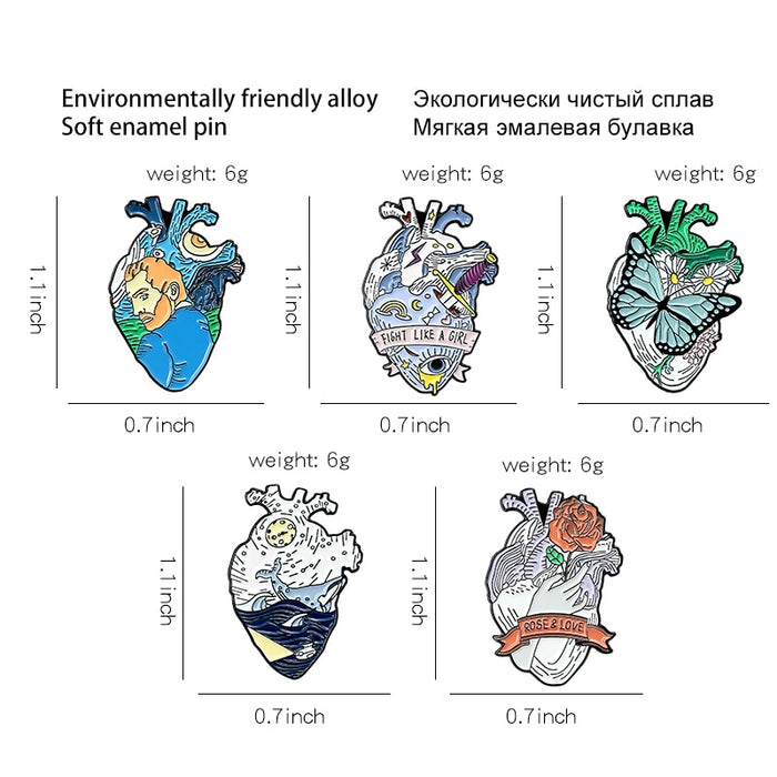 Heart Shape Enamel Brooch Pin - Okeihouse