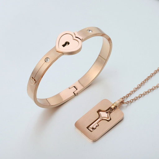 Stainless Steel Love Heart Lock Bangle Bracelet - Okeihouse