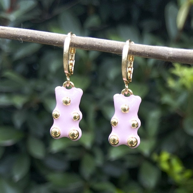 Cute Acrylic Gummy Bear Dangle Earrings - Okeihouse