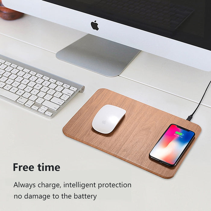 Leather Wood Wireless Charging Mouse Pad - Okeihouse