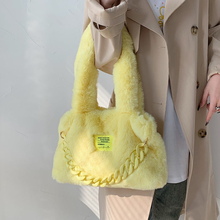 Fluffy Faux Fur Soft Shoulder Bags - Okeihouse