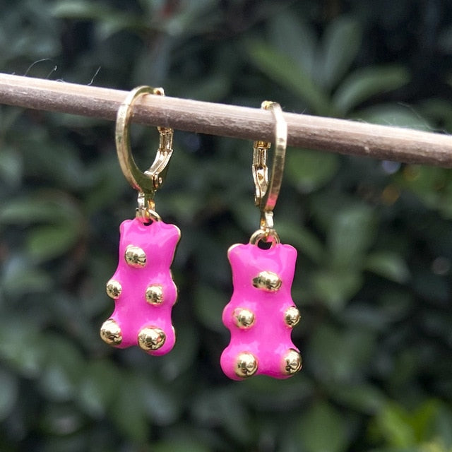 Cute Acrylic Gummy Bear Dangle Earrings - Okeihouse