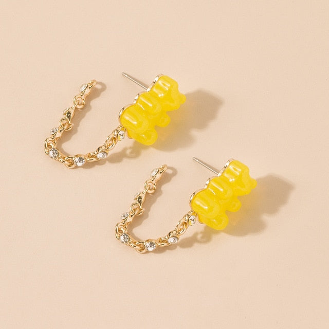 Cute Acrylic Gummy Bear Dangle Earrings - Okeihouse