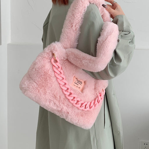 Fluffy Faux Fur Soft Shoulder Bags - Okeihouse