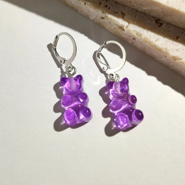 Cute Acrylic Gummy Bear Dangle Earrings - Okeihouse