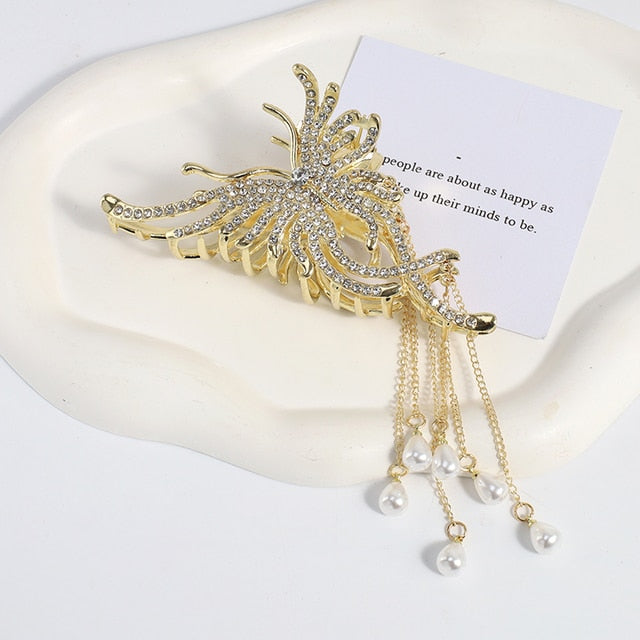 Crystal Pearl Flower Hairpin - Okeihouse